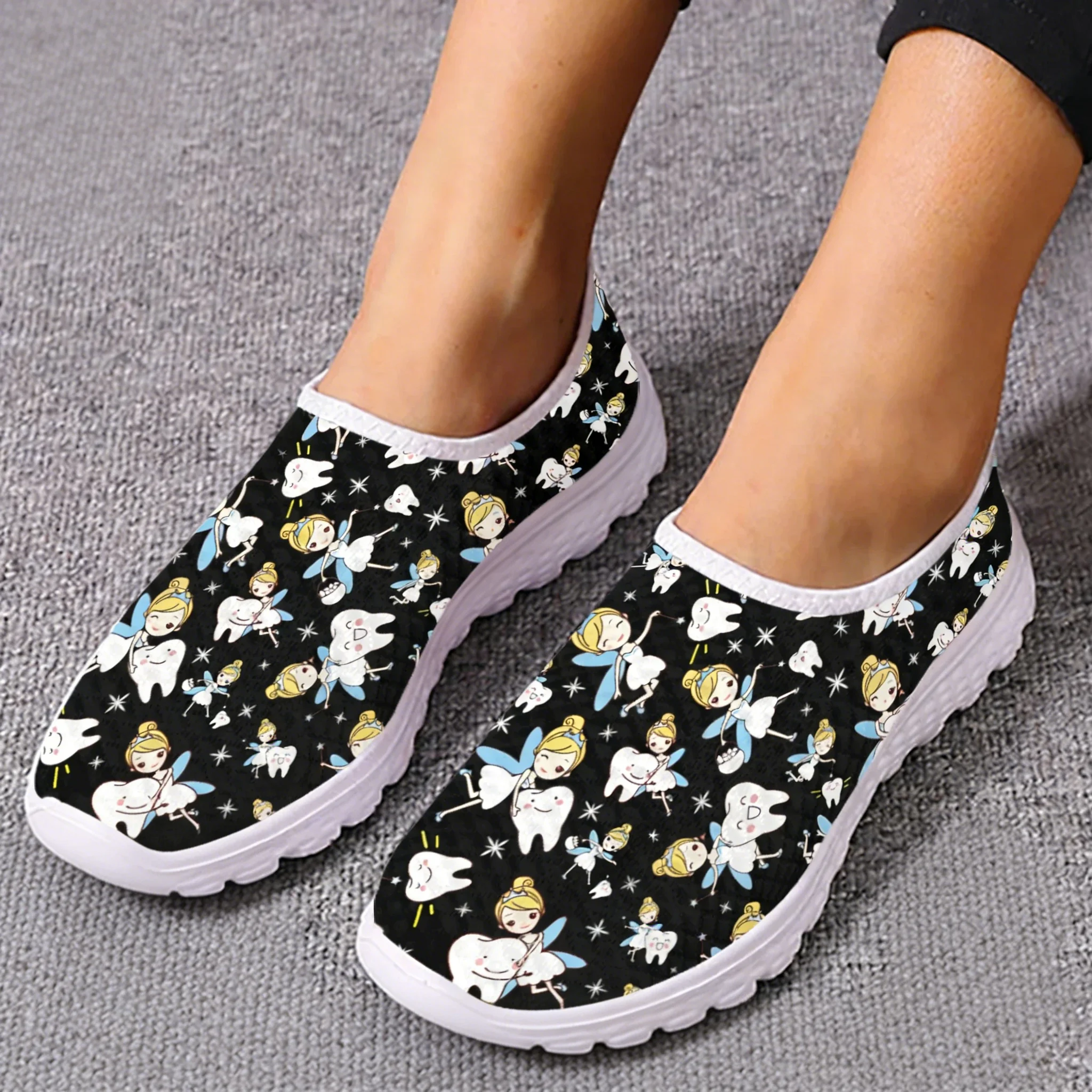 Women'S Fashion Tennis Shoes - Cute Cartoon Nurse Elf/Teeth Mesh High