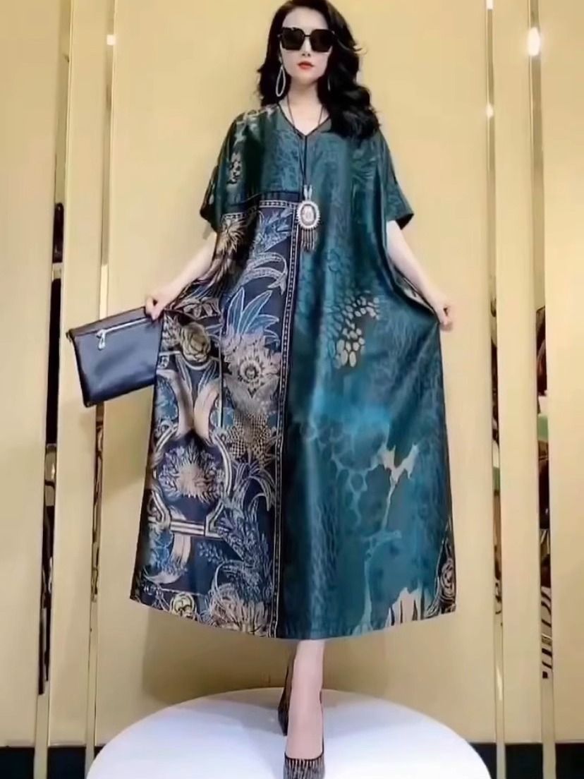 Women Fashion Dress Names - Temperament High-End Large-Size Summer Silk Mulberry
