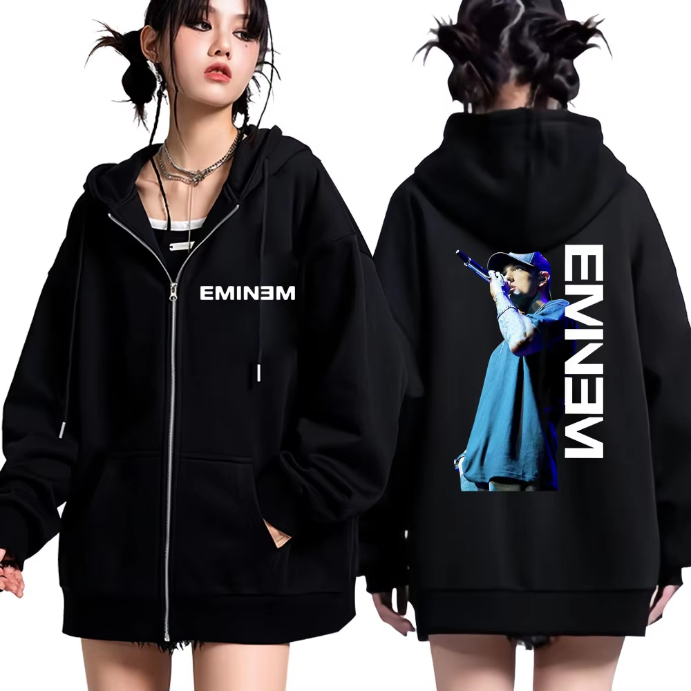 Women Fashion Pose - Rapper Eminem Mic Pose Print Zip