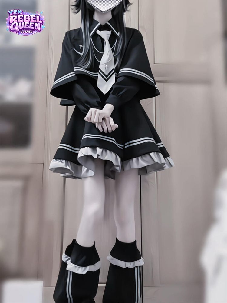 Ruched Dress Mini - Gothic Elegant Lolita Dress Women Capelet